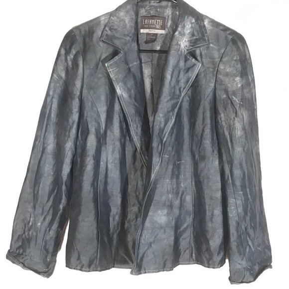 Lafayette 148 Blazer Black Charcoal Gray Silk Size 10P Size 10 Jacket Coat Suit - Picture 1 of 11